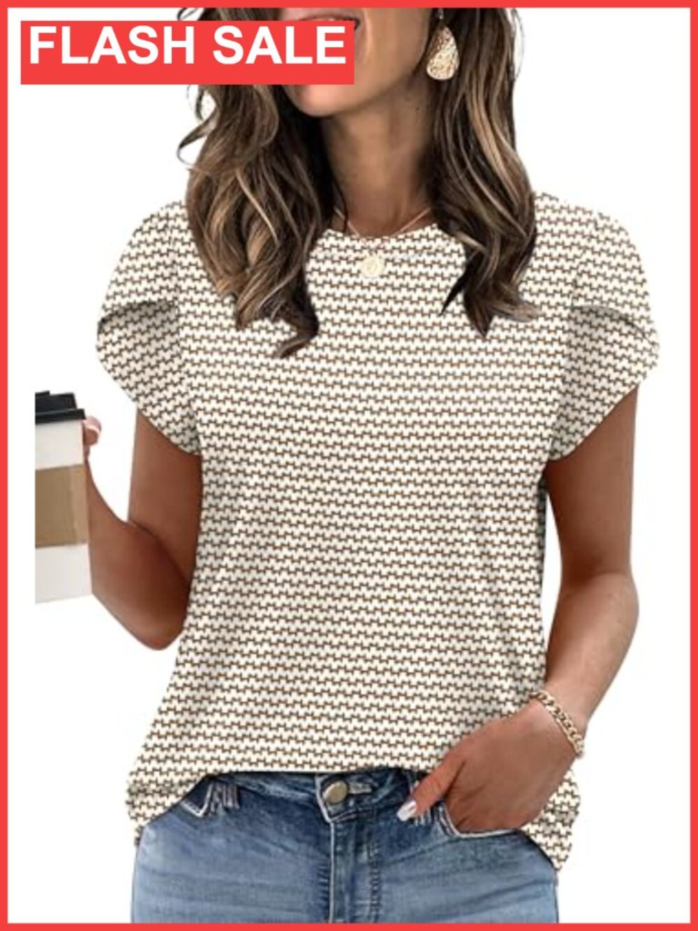 Womens Summer Puff Sleeve Blouse Crewneck Arc Hem Business Casual Top